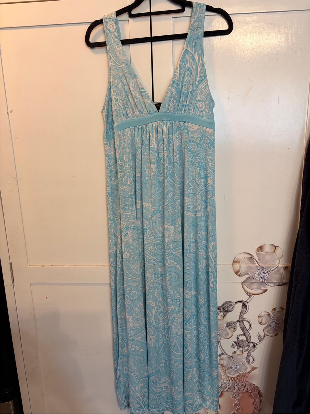 Jones New York Light Blue Paisley Empire-Waist Maxi Dress